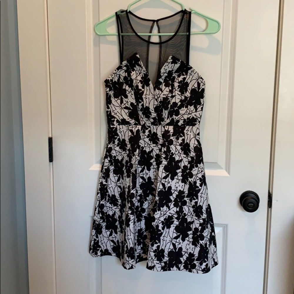Black and white floral prom dress